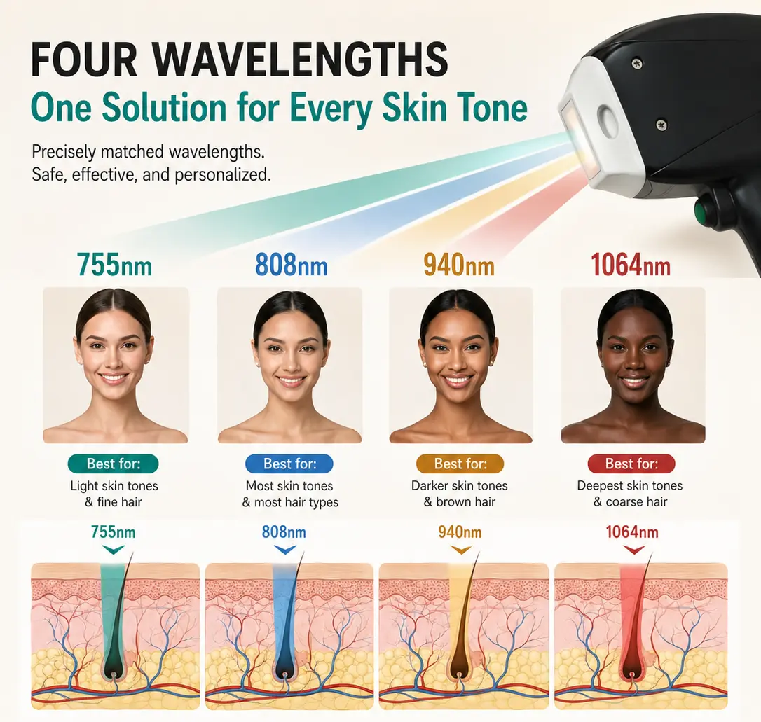 4 wavelengths diode laser hair removal machine