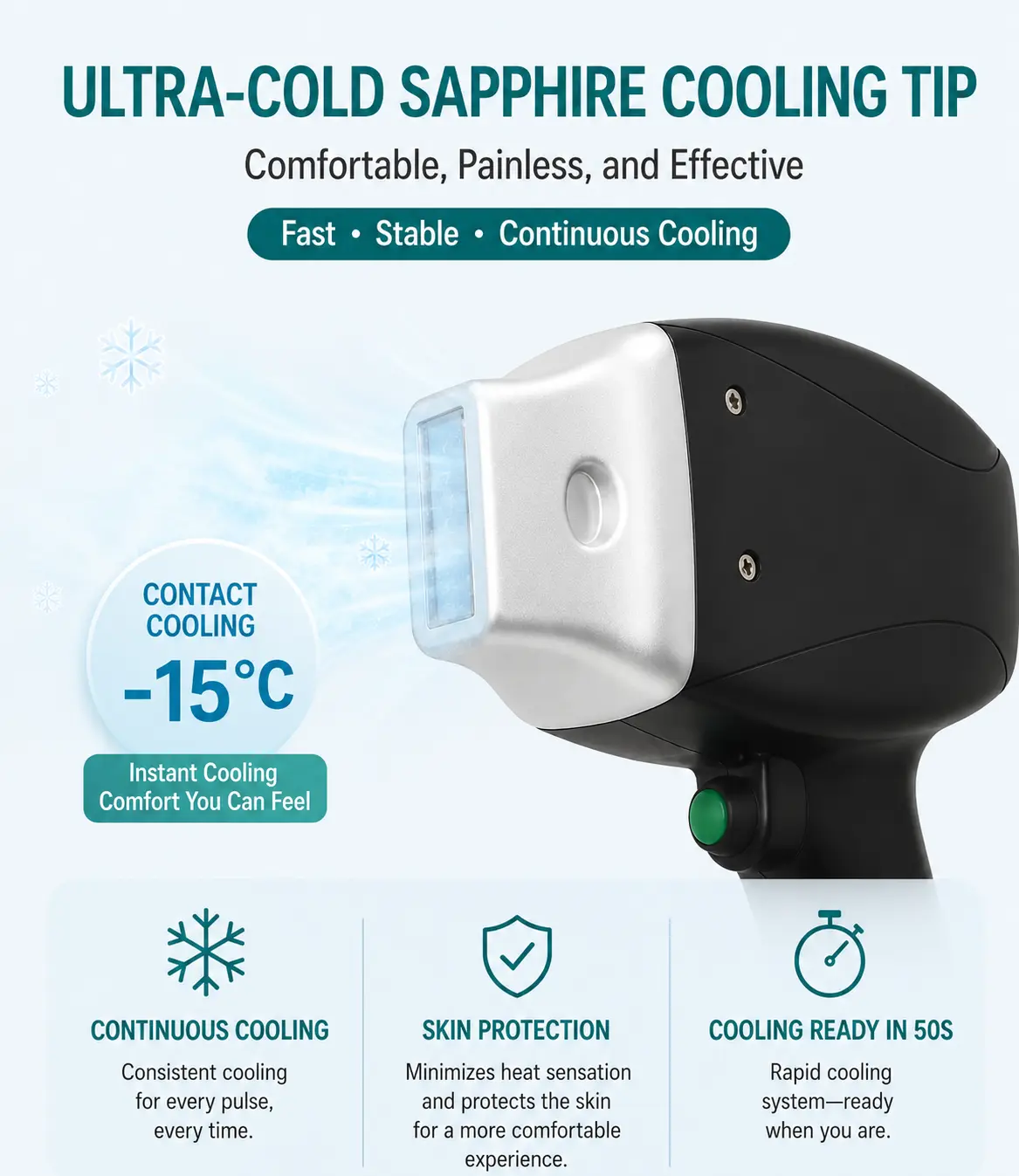 Sapphire cooling system for professional diode laser hair removal machine